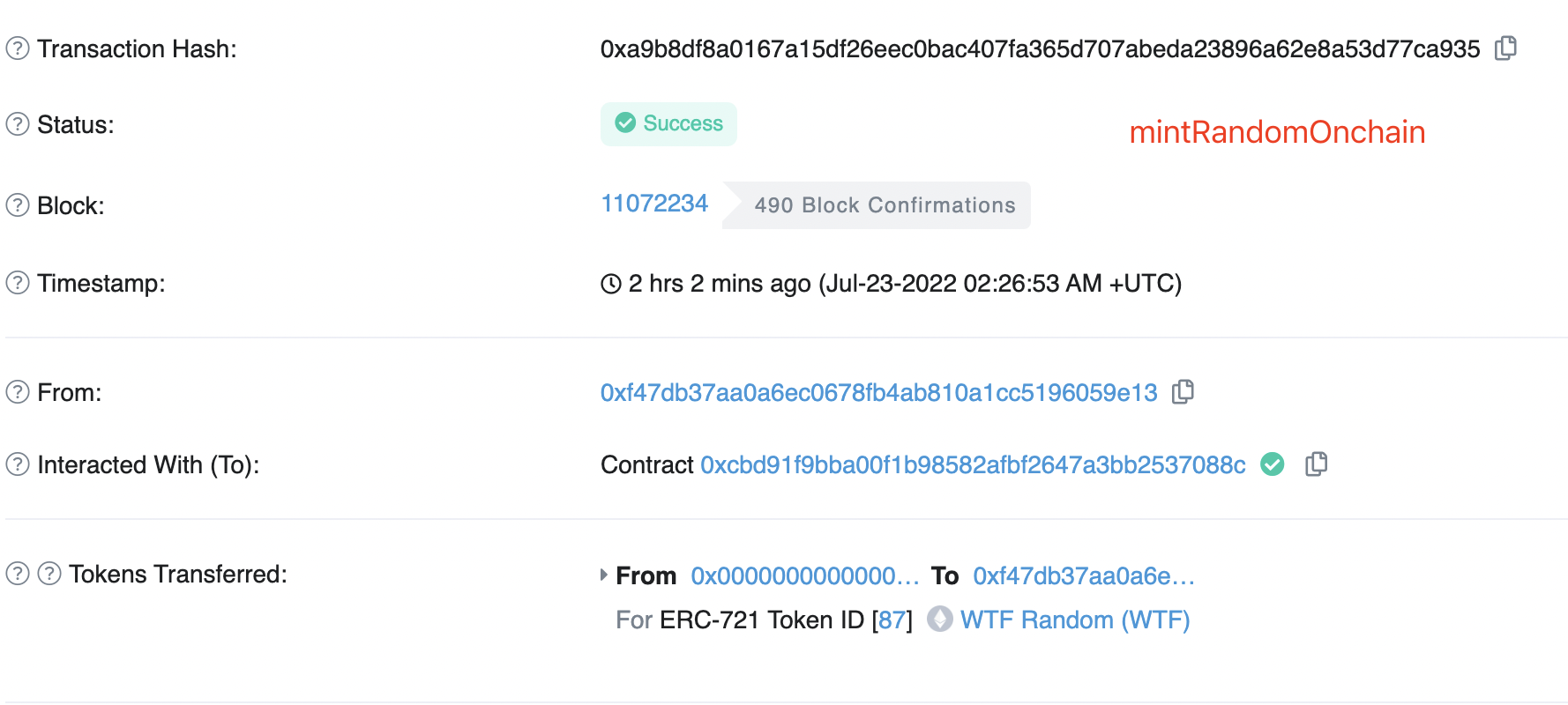 Mint NFTs using onchain random numbers